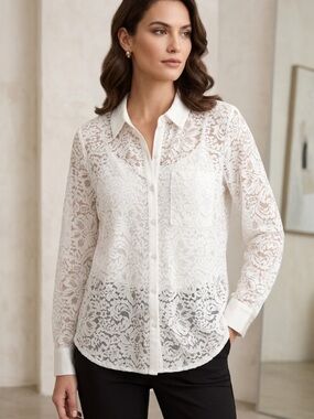 Simply Vera Vera Wang White Lace Button-Down Shirt
